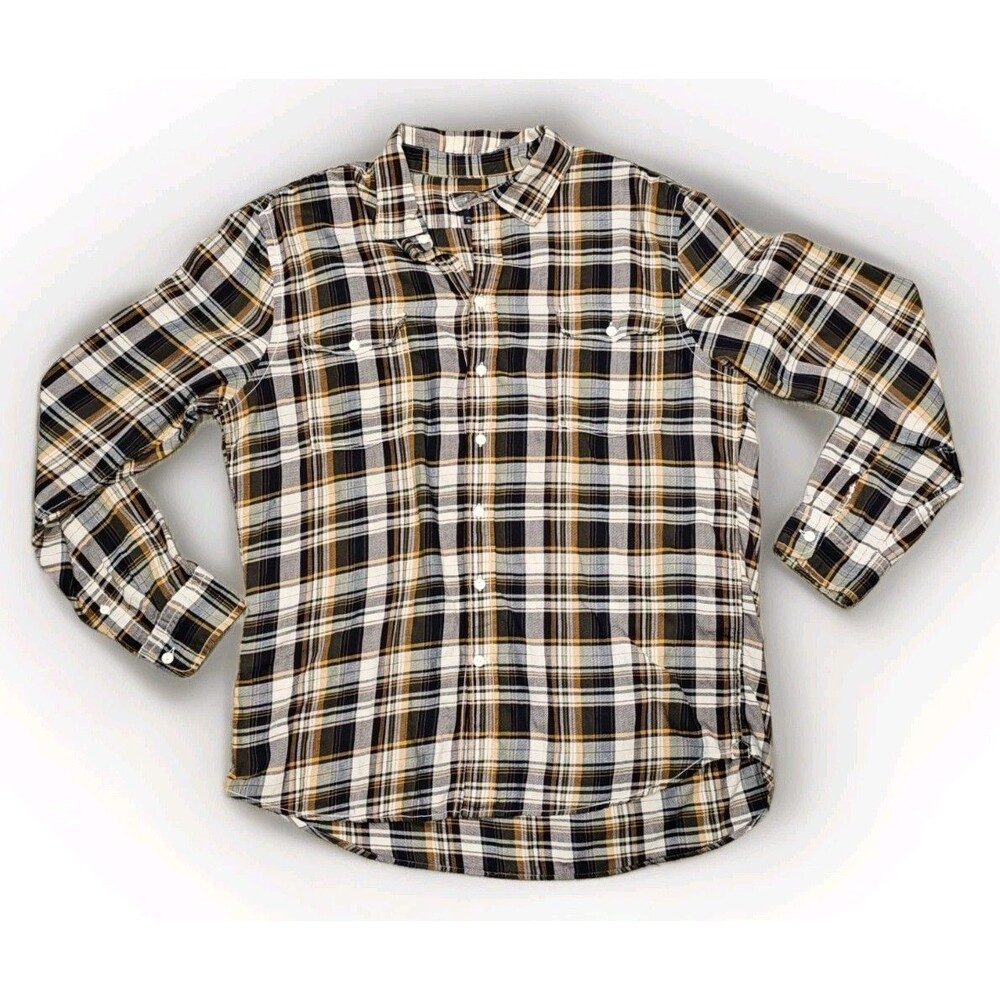 GAP XL Flannel Shirt Plaid Classic Fit Navy Yellow White 99/1 Cotton Unisex